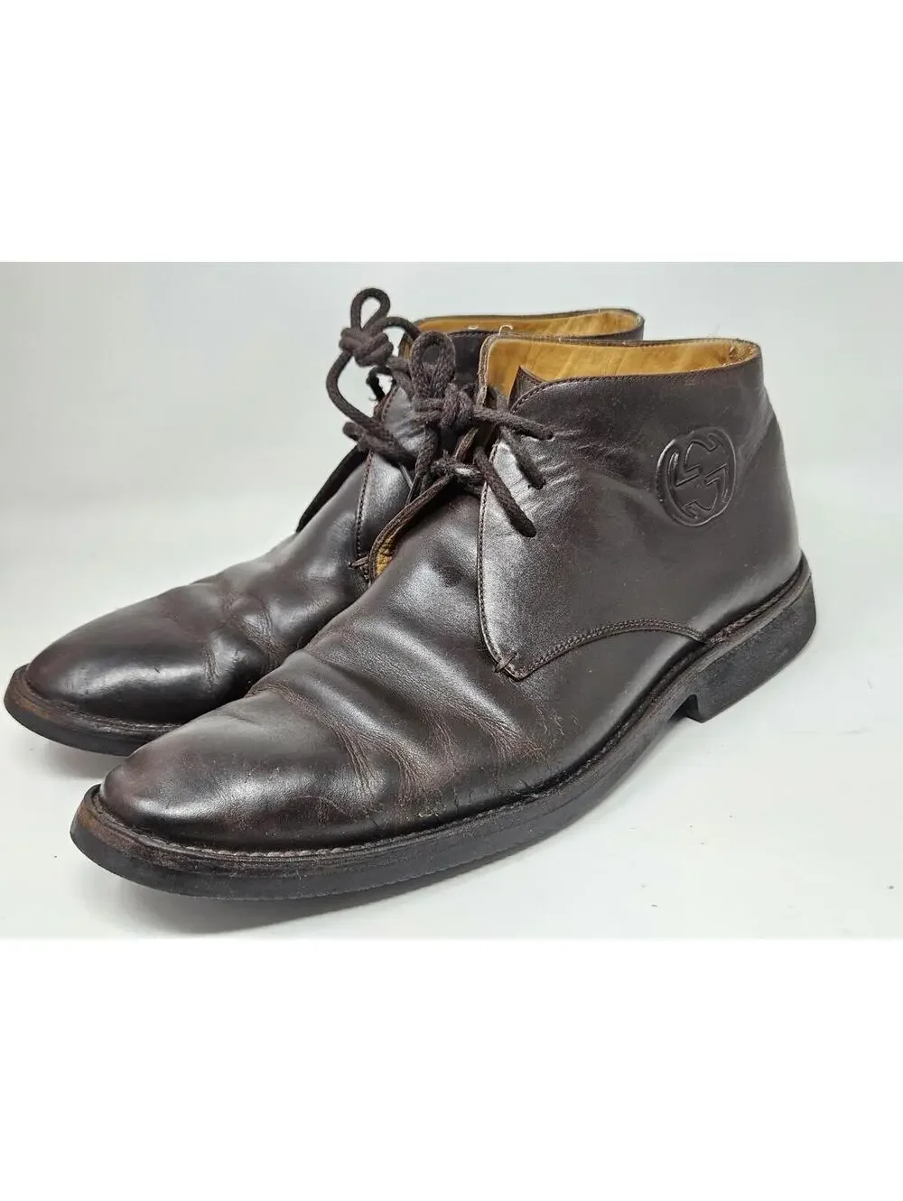 Gucci Men’s Brown Leather Chukka Boots Size 9 Made in Italy 161473 Vibram Soles